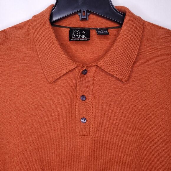 Jos A Bank Merino Wool Polo Sweater Mens XL Orange Long Sleeve - Picture 2 of 10